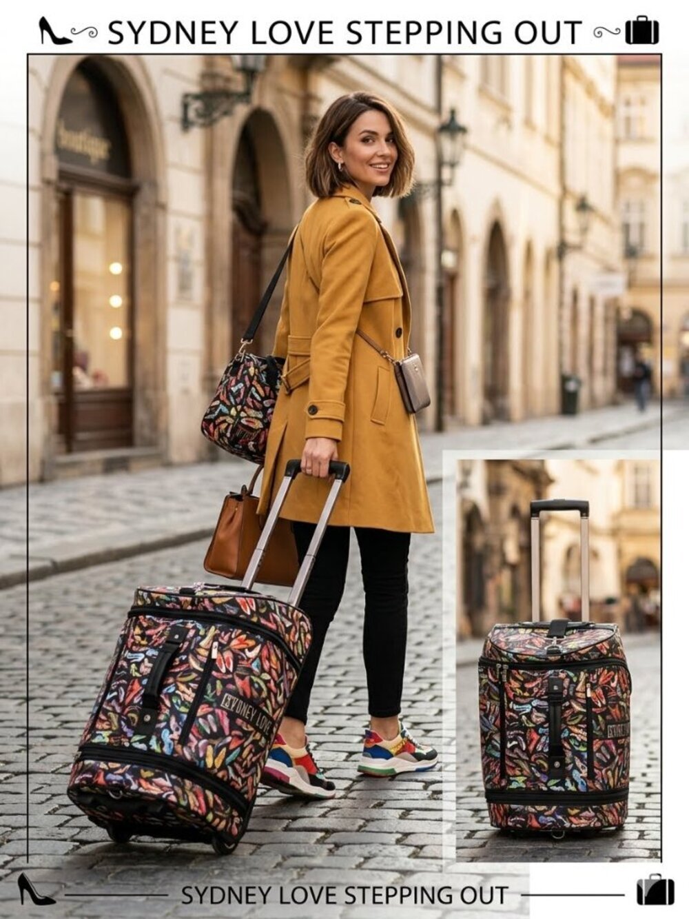 Sydney Love Large High Heel Novelty Print Wheels Over Night Weekend Duffel Bag